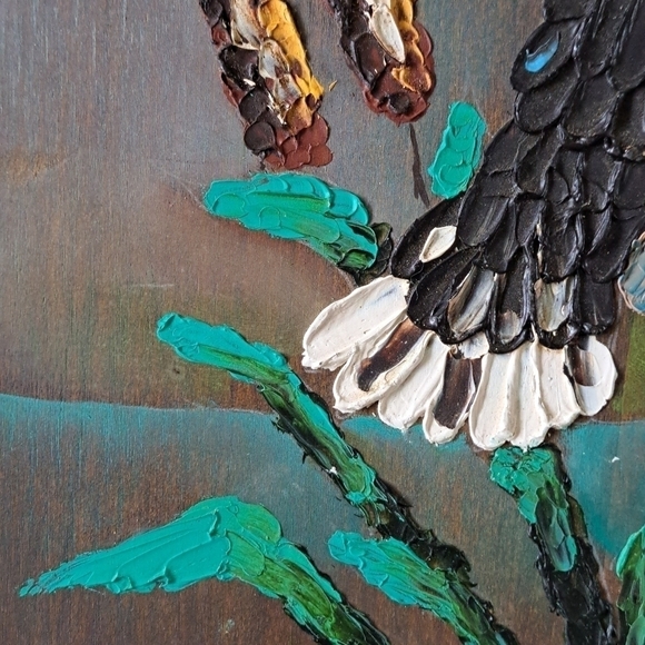 Rosi Art Oil Artist On Wood Painting Original Mallard Duck In Flight Cattails - Picture 4 of 12